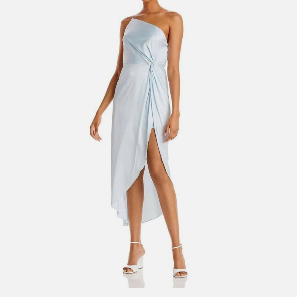 NEW AQUA Women's Cocktail Dress Size XS Blue Satin One Shoulder High Low Shift